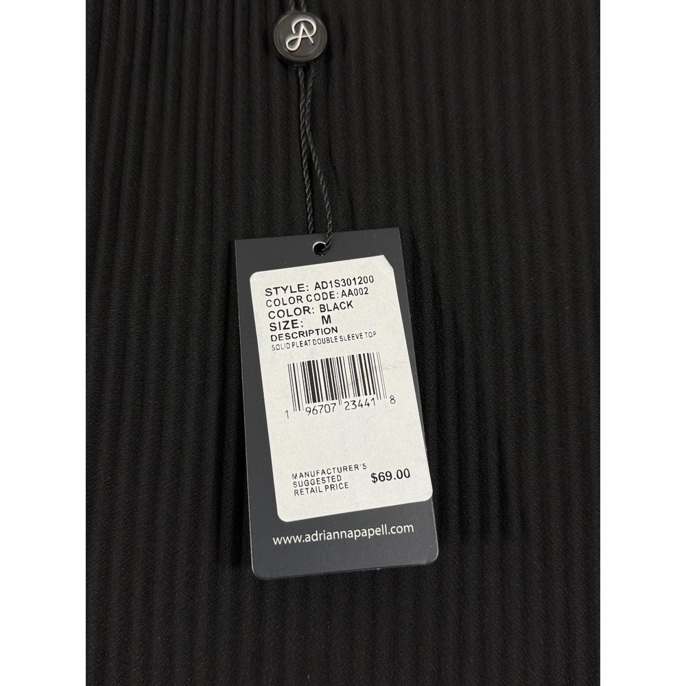 NWT Adrianna Papell Black Pleated Flutter Sleeve Blouse Top Women's M Career - Picture 4 of 10